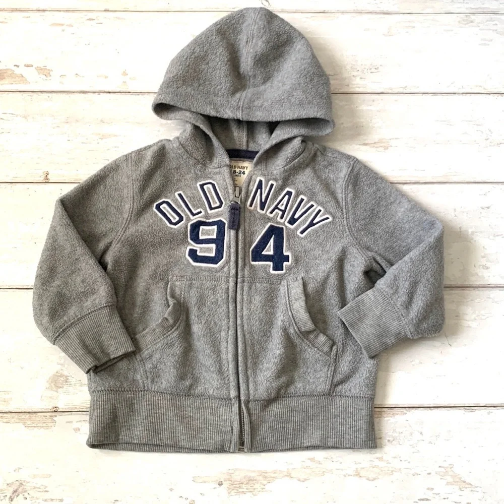 Old Navy 18-24m Gray Fleece Baby Boys Zip Up Hoodie Sweatshirt Kids Jacket 18m